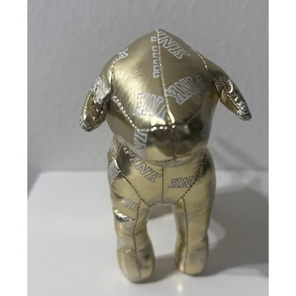 2014 Victoria Secret Plush‎ PINK Dog SHINY Metallic Gold w/ 